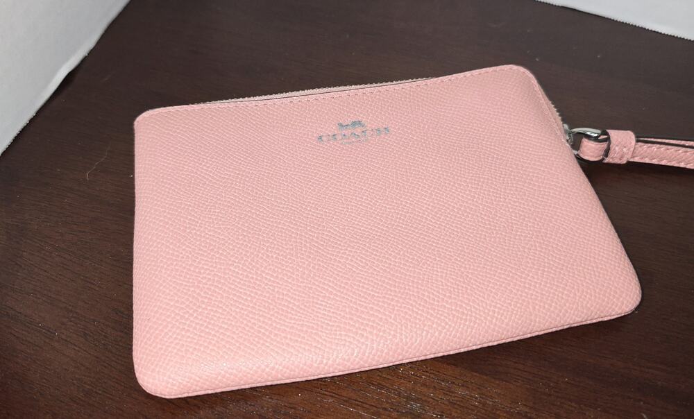 Coach Corner Zip Wristlet in Pink Crossgrain
